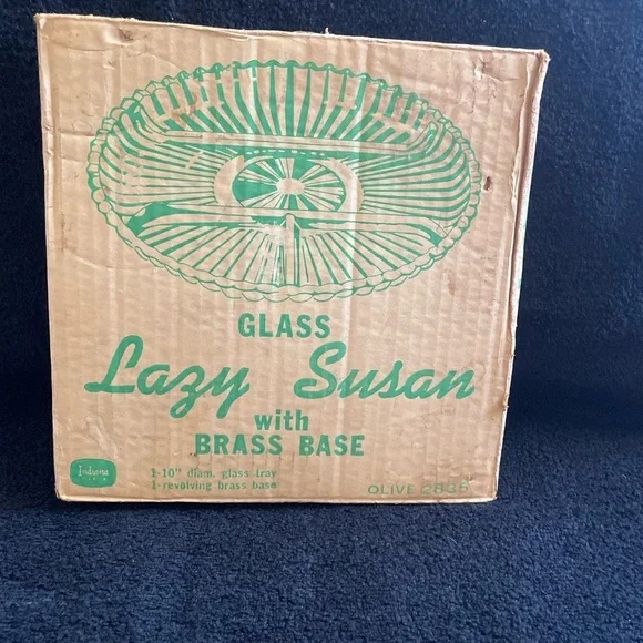 Vintage Indiana Glass Revolving Tray with Brass Base - Picture 1 of 9